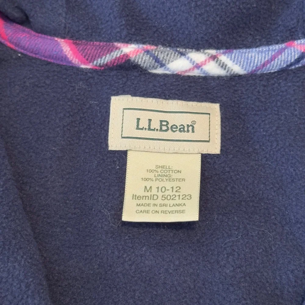 LL Bean Kid Purple Plaid Fleece Lined Hooded Flannel Shirt Jacket M 10-12 502123